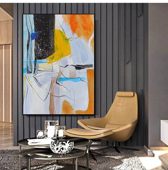 White Handmade Hand-painted Orange Painting Modern Abstract Canvas JNN04
